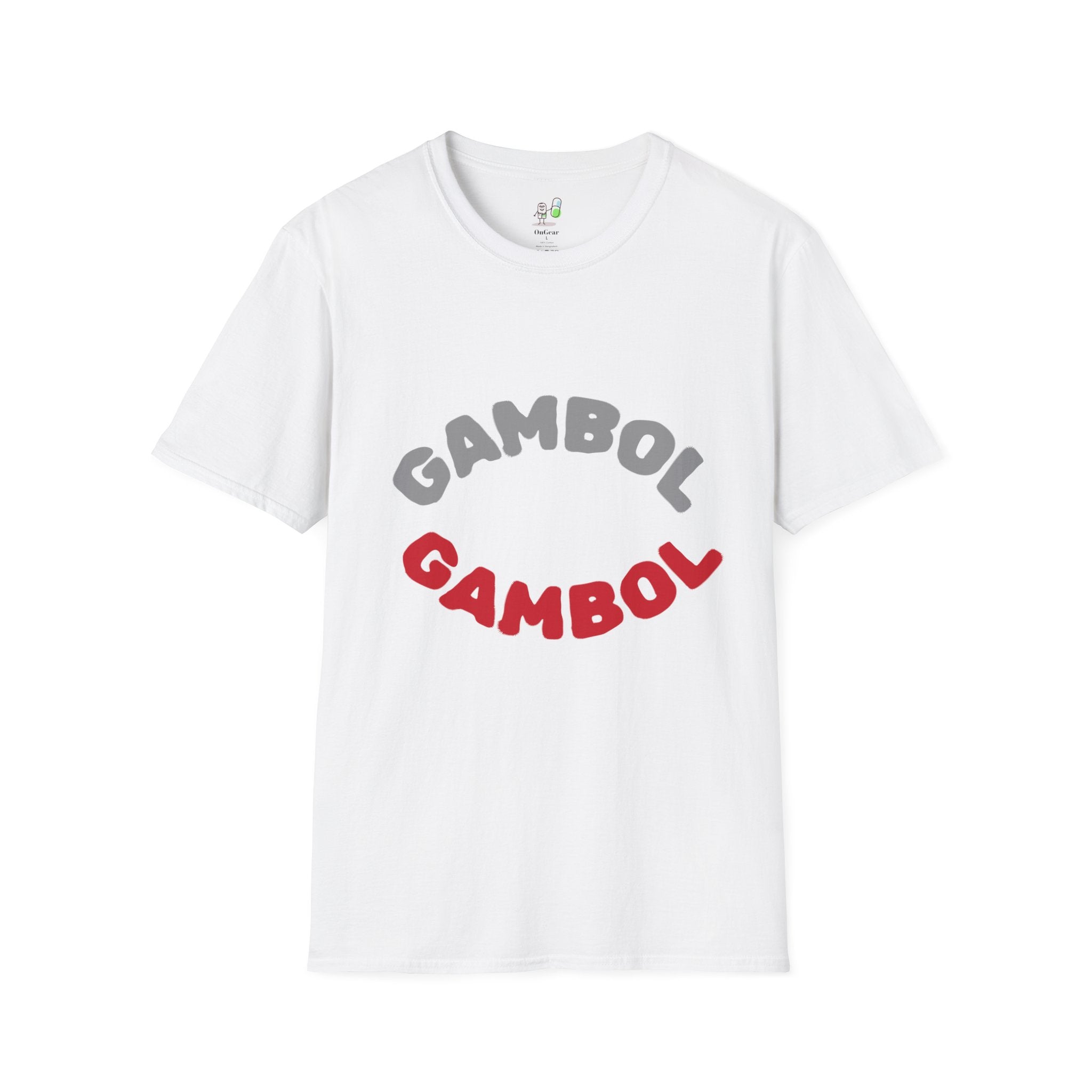 Psychedelic Mushroom Graphic T‑Shirt — 'GAMBOL GAMBOL' Retro Smiley Design