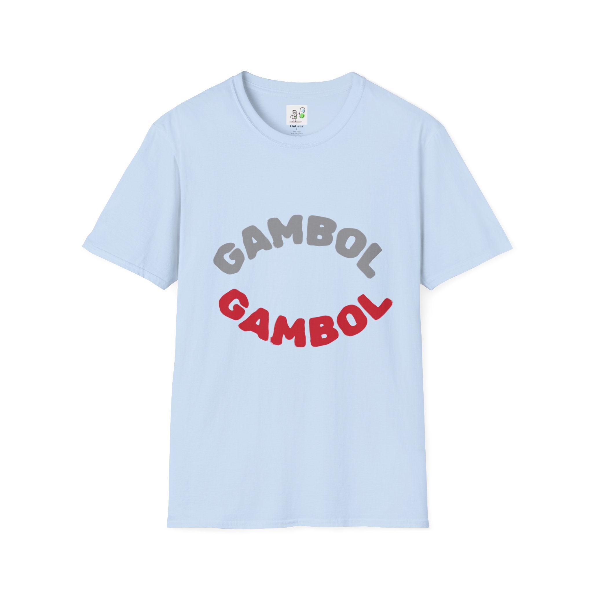Psychedelic Mushroom Graphic T‑Shirt — 'GAMBOL GAMBOL' Retro Smiley Design