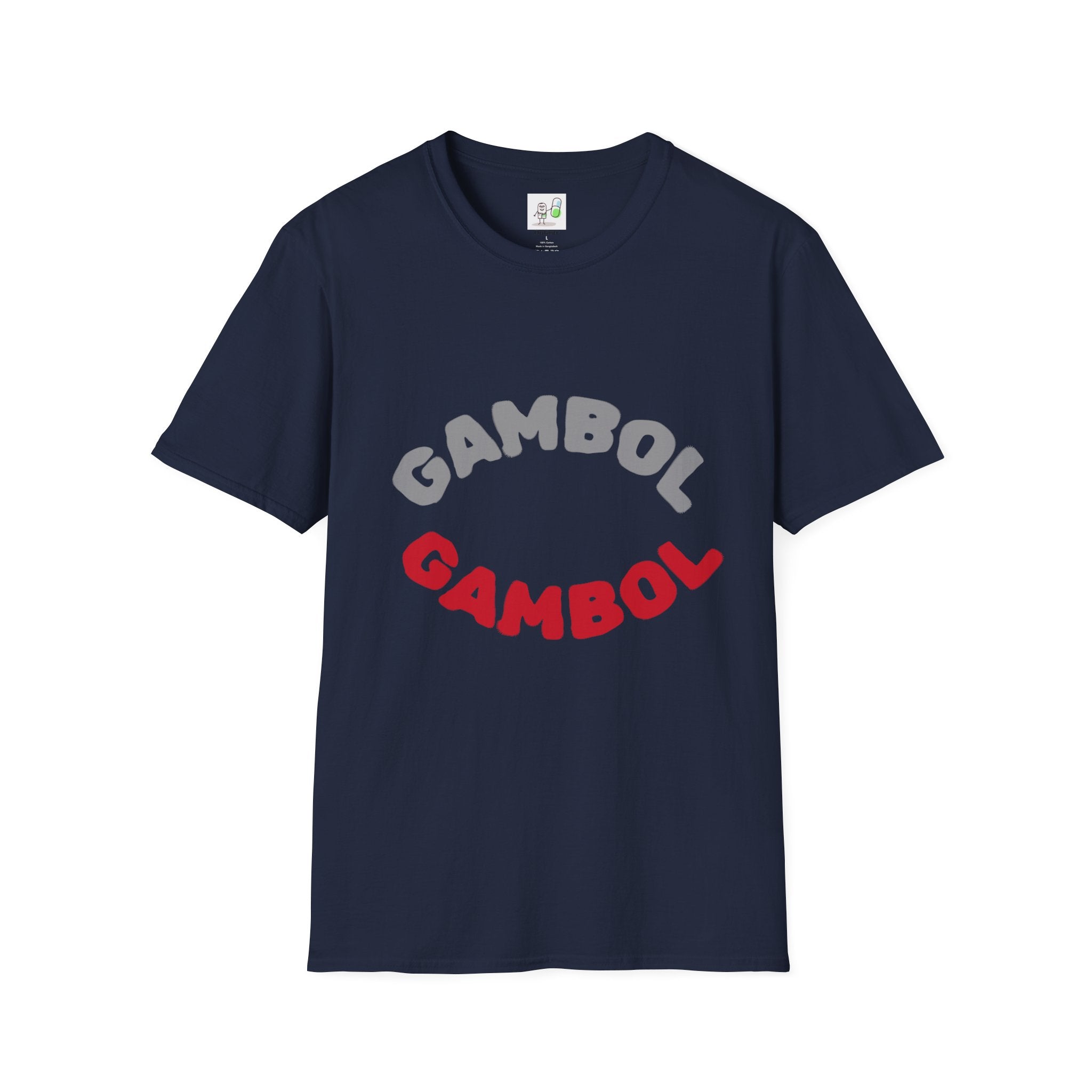Psychedelic Mushroom Graphic T‑Shirt — 'GAMBOL GAMBOL' Retro Smiley Design